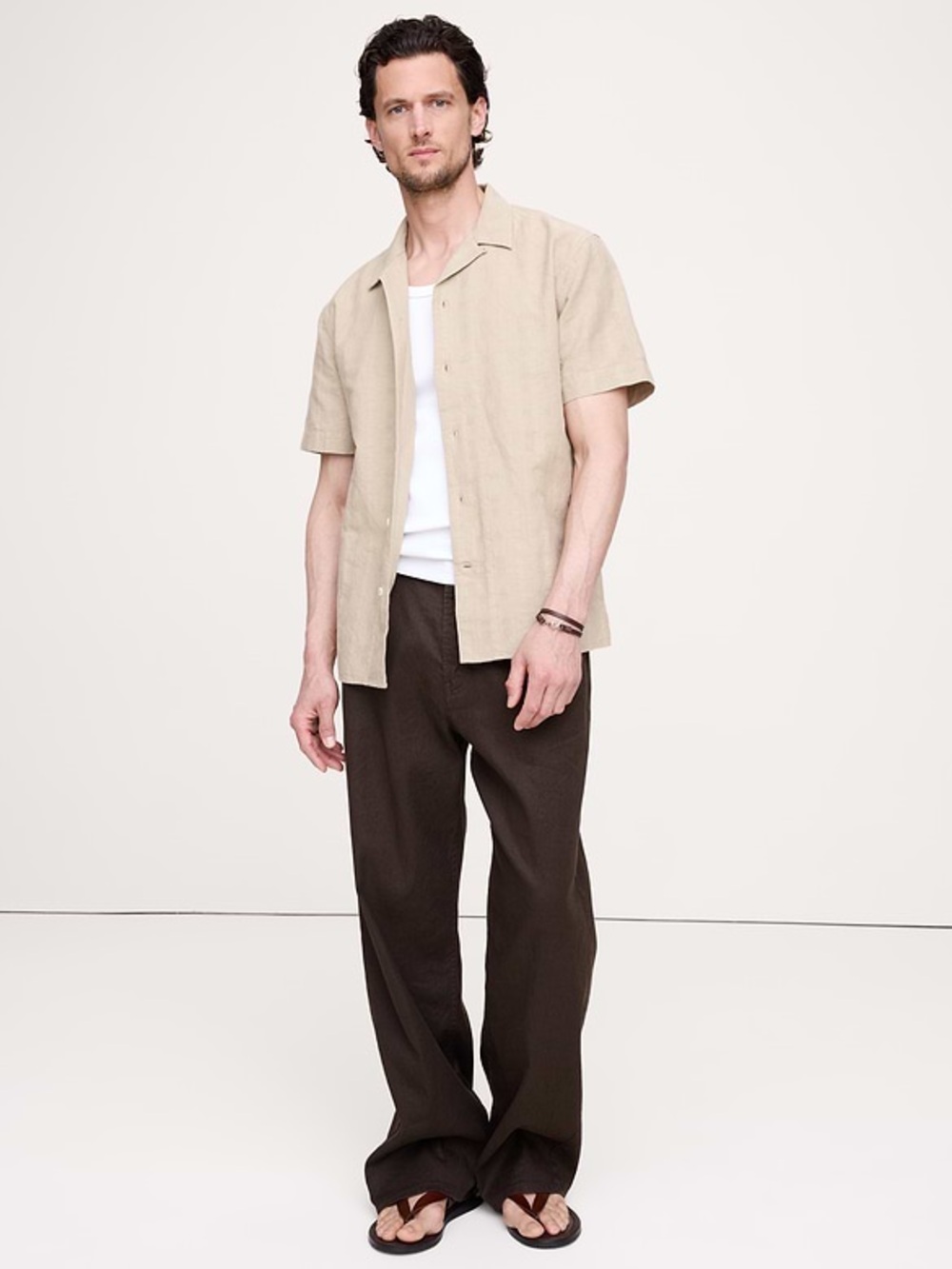 Banana Republic Untucked Camp Shirt Beige Cotton Men’s M